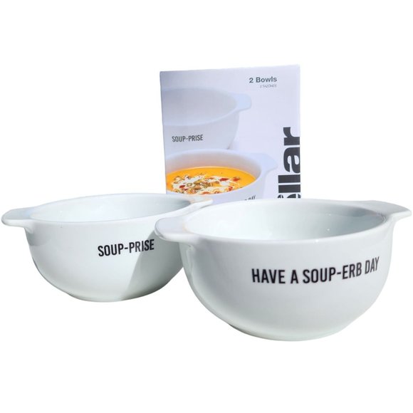 Set of Two Words Soup Porcelain Bowls With‎ Handles 22 oz - Picture 1 of 8
